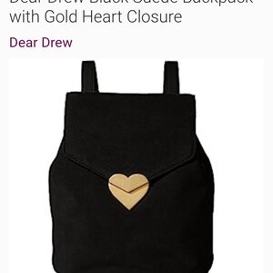 Dear Drew NWT Black Suede Backpack Purse with Gold Heart Closure